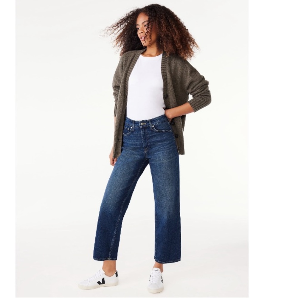 Free Assembly Women’s Super High Crop Wide Straight Jeans, Size 12